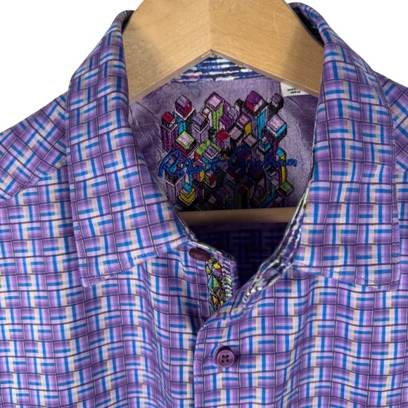 Robert Graham Other - Robert Graham Geometric Print Short Sleeve Shirt Mens L PurpleButton Down